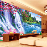 高清山水瀑布风景3D立体墙纸电视背景墙纸客厅卧室无缝壁画壁纸布