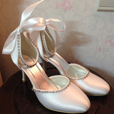定制韩版婚鞋香槟色高跟鞋白色甜美结婚鞋子红色新娘鞋舒适伴娘鞋