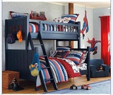 欧美式实木子母床 松木儿童床 实木床 上下床双层床 高低床 蓝色