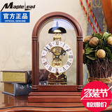 枫叶机械座钟 创意仿古台钟 实木欧式复古坐钟 中式客厅奢华钟表