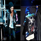 权志龙GD同款外套BIGBANG韩国骷髅头涂鸦机车皮衣男女夹克棒球服