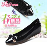 卓诗尼坡跟单鞋2016春季新品浅口女鞋尖头舒适孕妇鞋子161112030