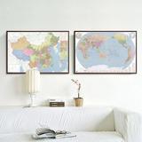 中国地图世界地图有框办公室装饰画书房高清新版超大油画布地图