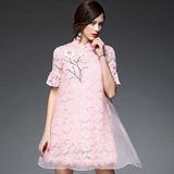 新款 连衣裙短裙欧洲站下摆显瘦粉红色上品行 蓝色女装精品打底裙