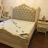 美式乡村全实木雕花床双人床1.8米软包皮艺复古做旧真皮婚床法式