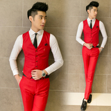 韩版时尚无袖马甲免烫休闲西装马甲修身款男式纯色青年马甲小外套