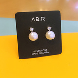 ABRUBIS镶钻气质天然珍珠925纯银针耳钉耳环耳饰女韩国饰品