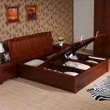 御品工匠 实木床双人床板式床高箱床1.5 1.8米橡木储物床三包到家