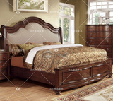 特价美式乡村实木橡木雕花床欧式复古做旧软包双人床简约现代婚床