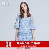 Oece2016夏装新款女装 甜美圆领喇叭袖A字镂空蕾丝连衣裙162HS239