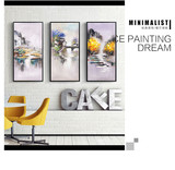 手绘 玄关卧室客厅餐厅竖版风景装饰画 有框三联抽象挂画立体油画