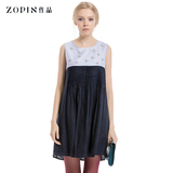 Zopin作品女装2015夏季亚麻连衣裙夏中长款优雅无袖钉珠连衣裙子