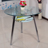 简约新款单桌组装现代洽谈桌桌钢化玻璃圆形办公小圆桌餐桌椅组合