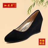 加米羊老北京布鞋女鞋坡跟套脚工作鞋高跟职业上班工装黑布鞋单鞋