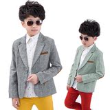 2016新款格子童装韩版儿童小西服 套装男童外套春秋季休闲西装潮