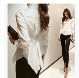 正品ZARA代购2015春秋女装新款时尚修身显瘦个性长袖不规则白衬衫