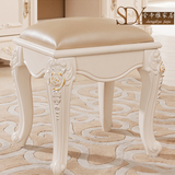 圣帝雅家居 欧式雕花梳妆凳 现代简约实木白色化妆凳 法式皮凳