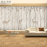 梵高 欧式墙纸壁画 影视墙卧室过道沙发北欧手绘麋鹿电视背景墙
