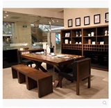 北欧风情咖啡茶餐厅桌椅实木家具原木复古铁艺餐桌书桌会议办公桌