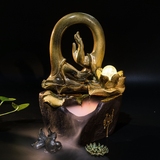 中式陶瓷流水喷泉风水摆件书房办公室创意工艺品禅意摆设加湿盆景