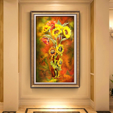 奇瓦丽向日葵玄关装饰画竖版挂画抽象艺术画油画走廊过道壁画单幅