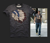 AF男士个性贴布印第安人头像短袖纯棉圆领t恤夏装加肥加大码上衣