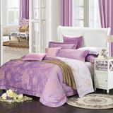 热卖竹纤维四件套紫色纯棉纯色欧美式外贸出口床上用品被套床单欧