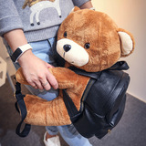 2016年新款韩版莫斯奇诺小熊双肩包书包可爱毛绒背包长毛可拆卸