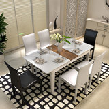 栢菲莱斯 现代小户型水曲柳木色自动伸缩折叠餐桌白钢化玻璃餐台