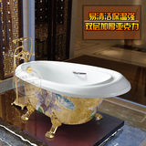 玻璃马赛克图案欧式贵妃浴缸复古独立式单人移动亚克力浴盆洗澡盆