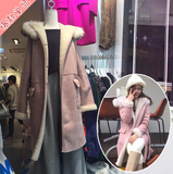韩国代购新款冬装韩版中长款帽子麂皮绒羊羔毛皮毛一体大衣外套