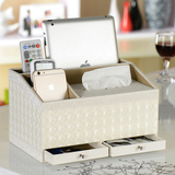 新款多功能纸巾盒餐巾抽纸盒 创意皮质客厅手机遥控器桌面收纳盒