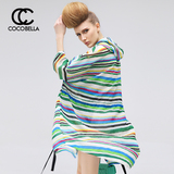COCOBELLA2016夏季新款欧美范彩色条纹飘逸中长款衬衫女开衫CT377