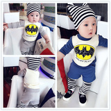 男童蝙蝠侠套装宝宝春季韩版长袖假两件长裤小童1儿童2岁半幼童3
