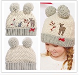 现货 英国代购NEXT正品 女童冬季保暖驯鹿图案双绒球针织毛线帽子