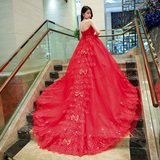 婚纱礼服2016新款夏季韩式红色新娘结婚孕妇高腰大码显瘦长拖尾女