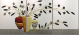 新中式装饰画现代简约客厅壁画植物花卉挂画餐厅大厅三联画立体画