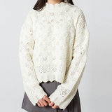 2016春款韩版白色镂空花边半高领套头宽松针织衫毛衣女装长袖上衣