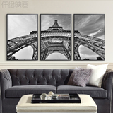 黑白三联画 欧式有框挂画 现代巴黎铁塔客厅装饰画餐厅壁画