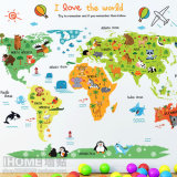 可移除墙贴 卡通动物世界地图 儿童房卧室幼儿园家装饰贴画贴纸
