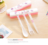 HelloKitty卡通儿童筷勺叉盒套装塑料耐摔便携可爱三件套餐具
