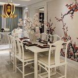 白色餐桌椅组合现代中式复古餐椅新中式餐厅饭桌椅样板房家具定制