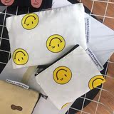 韩国夏日笑脸菠萝印花可爱日系原宿少女帆布手拿包零钱包化妆小包