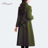 蒙格勒2015秋冬新款大码毛呢外套女装长款修身显瘦红色呢子大衣女