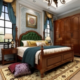 全实木床美式家具欧式床1.8米1.5米婚床布艺双人美式实木床