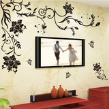 卧室温馨自粘壁纸客厅电视背景墙贴纸创意可移除即时贴画[蝴蝶花]