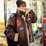 韩国冬季同款麂皮绒短外套羊羔毛皮毛一体机车外套夹克女装代购特