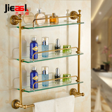 杰沙朗 玻璃置物架 化妆台 双层带单杆 仿古卫生间浴室  欧式全铜