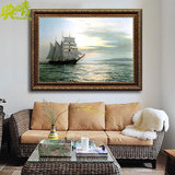 欧式油画手绘大海帆船风景画客厅壁画卧室横装饰画办公室挂画EF43