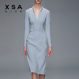 XSA2016春夏新品气质修身中长款连衣裙OL长袖包臀中年职业女装